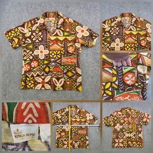 Vintage Kings Road Shirt Mens XL Brown Hawaiian Tiki Geometric Cotton Aloha